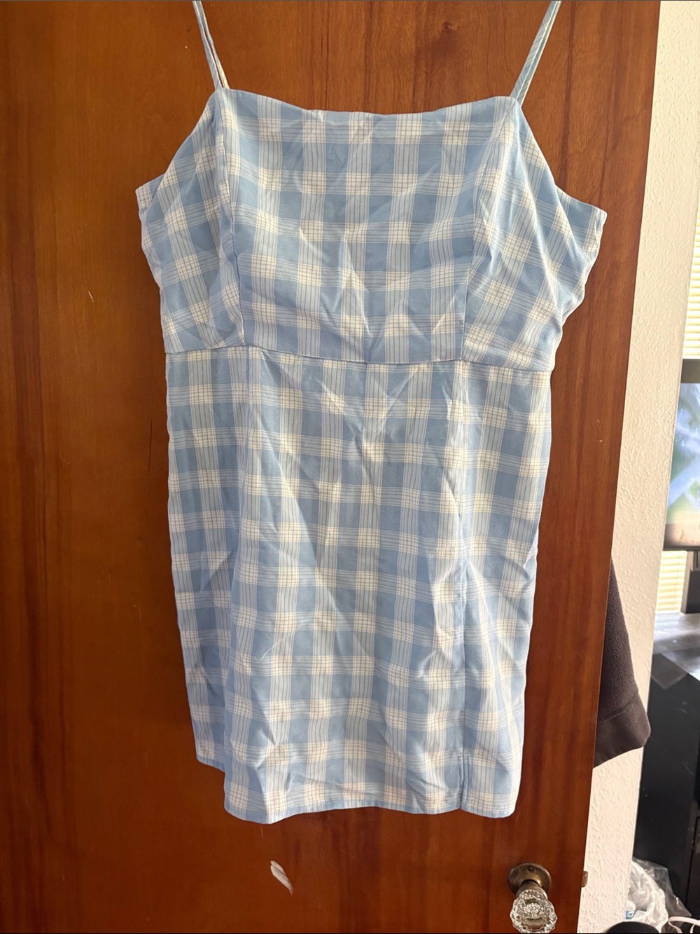 bp Light Blue and White Plaid Spaghetti Strap Mini Dress